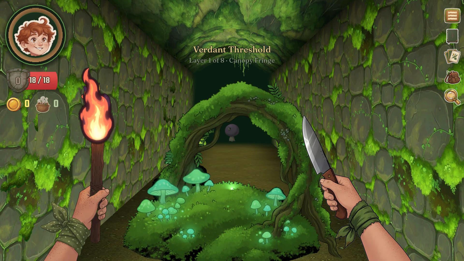 Pip in the Verdant Threshold, torch and knife